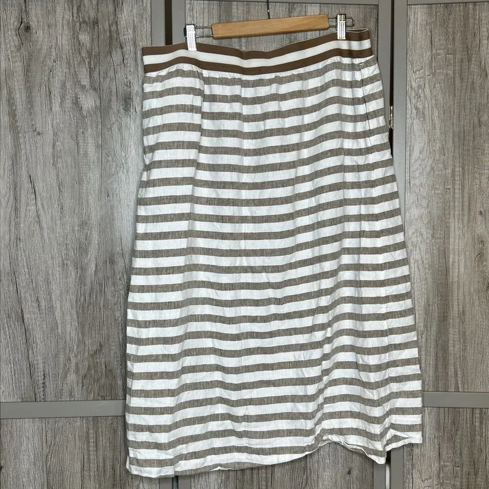 J Jill Love Linen Skirt Size XL Elastic Waist Striped